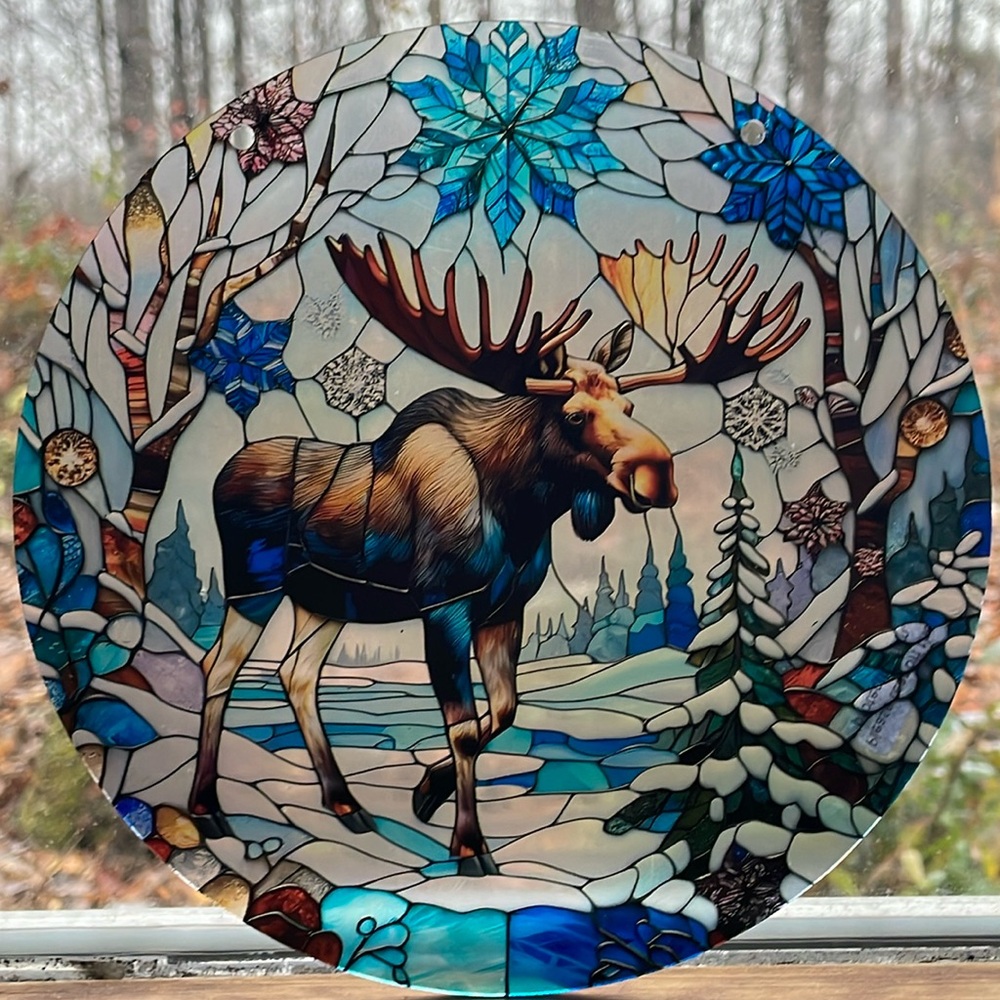 Suncatcher Acrylic Moose Wildlife Snowflake Winter Cottage Cabin Decor New